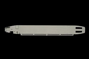 Grey plastic model kit sprue part showing a flat structural deck or floor against a black background.