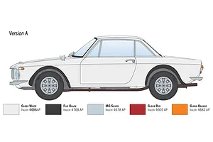 Profile illustration of Version A for the Italeri 1/24 Lancia Fulvia Coupae model kit showing paint guide colors at the bottom.