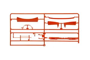 Red plastic model sprue featuring various body and trim parts for the Italeri 1/24 DAF XF 95 truck kit.