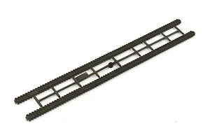Plastic model tank tracks still attached to the sprue tree on a white background.