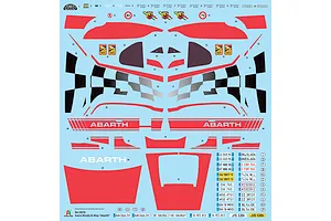 Italeri model kit decal sheet for the 1/24 Iveco S-Way Abarth show truck featuring red, black, and checkerboard graphics.