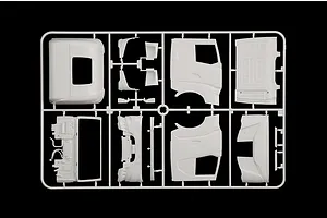 A white plastic model sprue featuring unpainted truck cab panels and parts for the Italeri Iveco S-Way model kit.