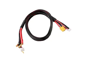 Gens Ace 5mm/XT60 2S/4S G-Tech charge cable coiled against a white background, featuring bullet connectors, XT60 connector, and balance plugs.