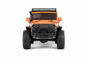 Front view of the bright orange RGT Rock Cruiser Evolution V3 RC rock crawler on a clean white background.