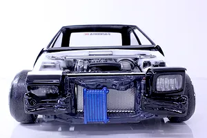 Front view of Pandora RC S13 inner set and engine bay model showing headlights, intercooler, and strut brace against a white background.