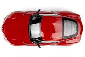 Top-down view of the red HPI Stage D24 Toyota Supra GR RC car body against a clean white background.