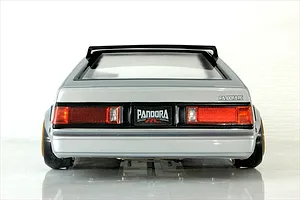 Rear view of Pandora RC Toyota Celica XX A60 body shell showcasing taillights, rear spoiler, and Pandora RC branding.