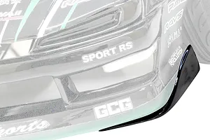 Close-up of the front bumper and canard on a Pandora RC S14 Silvia RC body shell with sponsor decals.