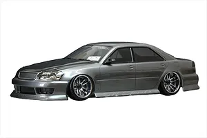 A grey RC drift car body styled as a Toyota Mark II JZX110 with BN Sports body kit and custom wheels on a white background.