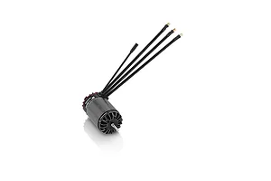 Hobbywing XeRun AXE R3S 4987 1600kV brushless sensored motor shown with attached black wires and connectors against a white background.