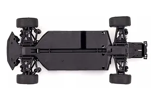 Top-down view of the black plastic chassis of the Kyosho Fazer MK2 RC car against a clean white background.