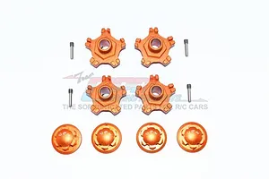 GPM Aluminium Clawed 17mm Wheel Hexes +6mm Off-Set and Wheel Nuts 8Pcs - Orange