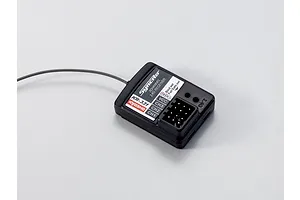 Kyosho KR-331 3-channel 2.4GHz RC receiver on a plain white background, showing plug pins and wire antenna.