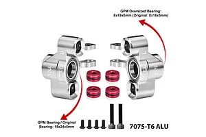 GPM Aluminium Steering Hubs with Larger Outer Bearings 2Pcs - Silver