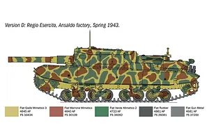 Colour and camouflage painting guide diagram for Version D of the Italeri Semovente M43 tank model kit.