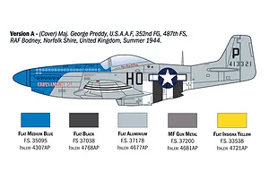 Colour and decal painting guide diagram for Version A of the Italeri P-51D Mustang fighter model kit.