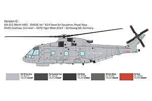 Colour profile and paint guide diagram for Version C of the Italeri 1/72 AW-101 Merlin HM.1 helicopter model kit.