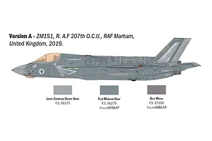 Diagram showing Version A livery and color callouts for the Italeri F-35B Lightning II model kit.