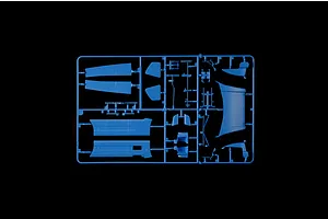 Blue plastic model sprue featuring various body panels and parts for the Italeri Volvo FH truck model kit.
