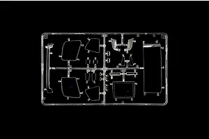 Clear plastic parts sprue featuring transparent windows and mirrors for the Italeri 1/24 Volvo FH truck model kit.
