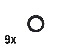 A single black rubber model tyre with the text 9x displayed next to it on a plain white background.