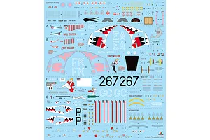 Model decal sheet for the Italeri 1/32 Tornado GR.1 Desert Storm model kit, featuring various markings, nose art, and stencils.