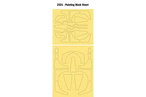 Painting mask sheet diagram showing pre-cut mask shapes on yellow backing for model 2521.