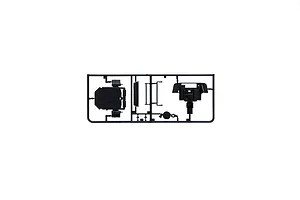 Black plastic model kit parts sprue on a clean white background