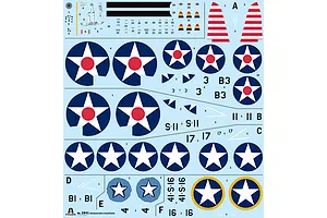Model decal sheet for the Italeri USN SBD-3 Dauntless Bomber showing US national insignia and markings.