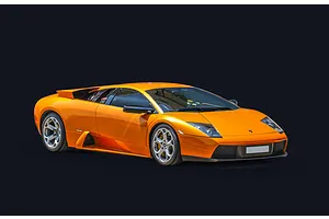 Studio photo of a finished orange Lamborghini Murcielago supercar model car against a plain black background.