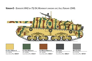 Colour profile illustration for Version C Semovente M42 da 75/34 tank with camouflage scheme and paint guide.
