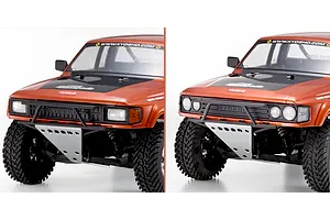 Comparison view of two front grille and bumper configurations on the Kyosho Outlaw Renegade RC truck body.