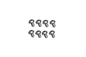Eight metal button head socket screws arranged in two rows of four against a clean white background.