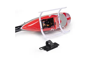 Underside view of the Blade Jet Ranger RC helicopter fuselage with battery tray removed, set against a plain white background.