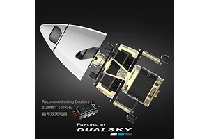 Exploded view diagram of Dualsky CRS3500.11 Mk IV Contra Rotating brushless motor system with spinner and ESC.