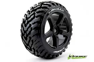 Louise 1/8 T-Apollo (Soft) Truggy Tyres on Black Spoke Rims - Glued Wheels 2Pcs