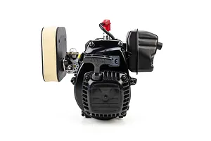 Losi FJ350 35.2cc petrol engine with pull starter, air filter, and muffler on white background