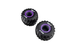 Losi 1/18 MT Tyres on Black Rims with Purple Rings - Glued Wheels 2Pcs