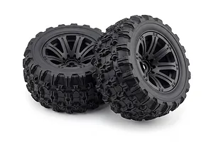 MJX RC 1/12 Truggy Tyres on Black Rims - Glued Wheels 2Pcs