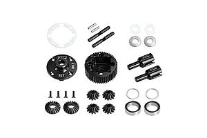 GPM Racing 40Cr steel 52T complete rear differential components laid out flat on a clean white background.