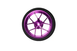 Purple aluminium wide spoke transmitter wheel with black foam grip isolated on a white background.