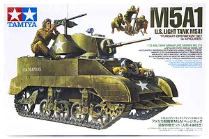 Tamiya 1/35 U.S. M5A1 Light Tank (Pursuit Operation) with 4 Crew Scaled Plastic Model Kit