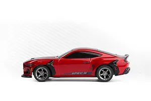 Side profile of the red HPI Nano-TTR Ford Mustang Spec 5 RC car against a plain white background.