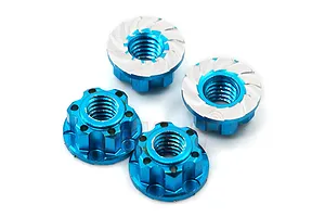 Yeah Racing Aluminium 4mm Flanged Serrated Wheel Lock Nuts 4Pcs - Blue