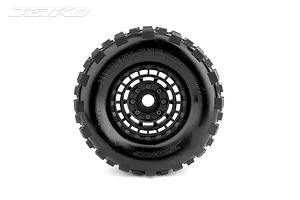 Jetko Ex-Wasteland XMT belted tyre mounted on a black claw rim against a white background.
