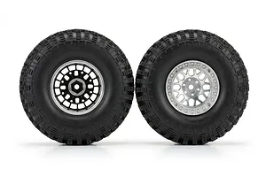 RGT 1/10 Crawler Tyres on Silver Rims 2Pcs - Beadlock Wheels