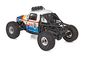 Rear-three-quarter view of the Element RC Gaterunner 1/10 scale 2WD RC trophy truck featuring a white cab, roll cage, and race liveries.
