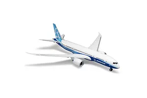 Studio shot of the E-Flite Boeing 787 Dreamliner micro RC airliner viewed from the front right against a white background.