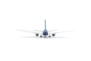Rear studio view of the E-Flite micro Boeing 787 Dreamliner RC airplane showing its landing gear and swept wings against a white background.