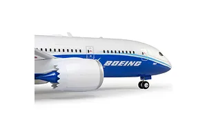 Close-up profile view of the nose and engine nacelle on an E-Flite micro Boeing 787 Dreamliner RC plane.